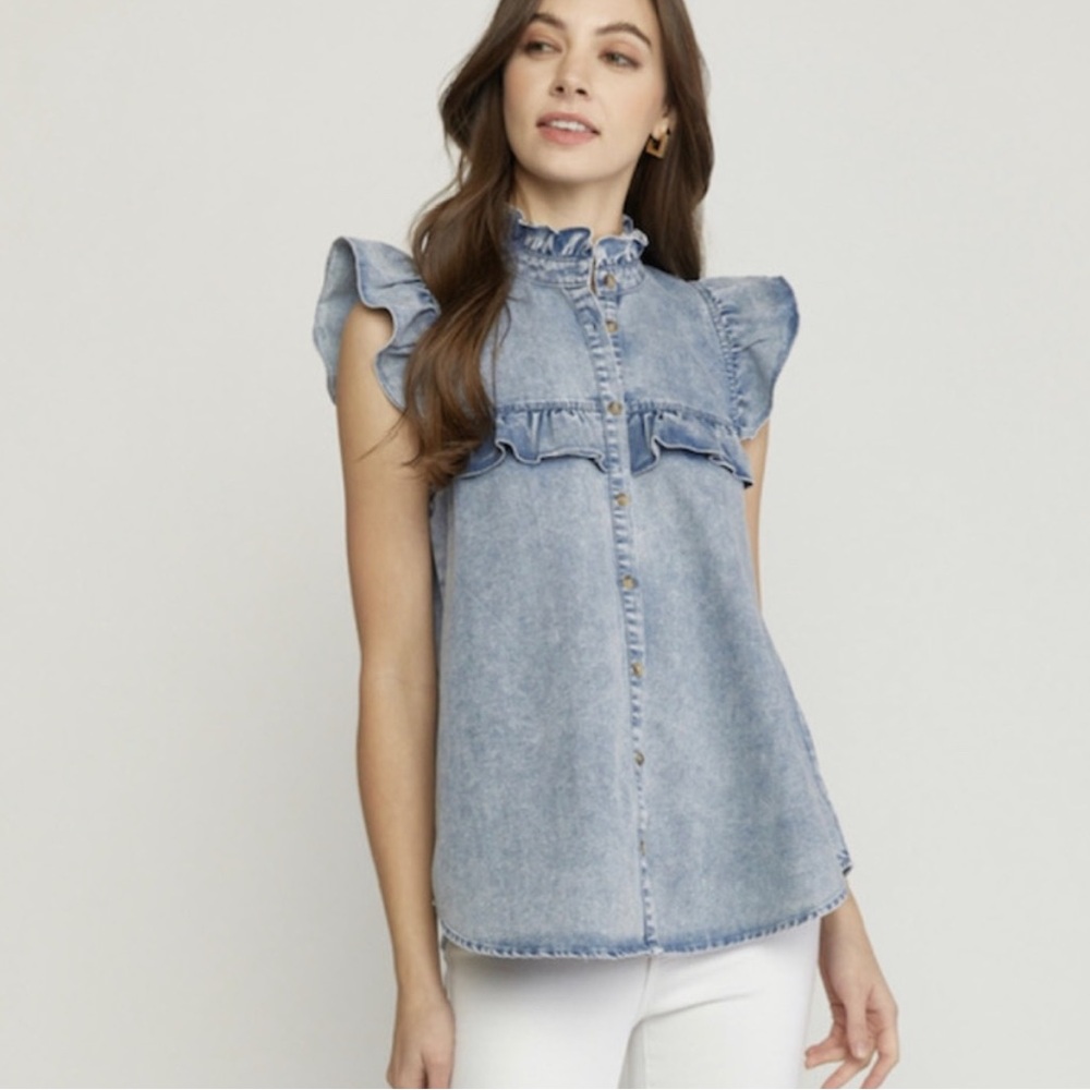 Entro Ruffled Denim Sleeveless Top - NWOT Size small
